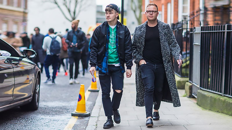 black shoes with blue jeans