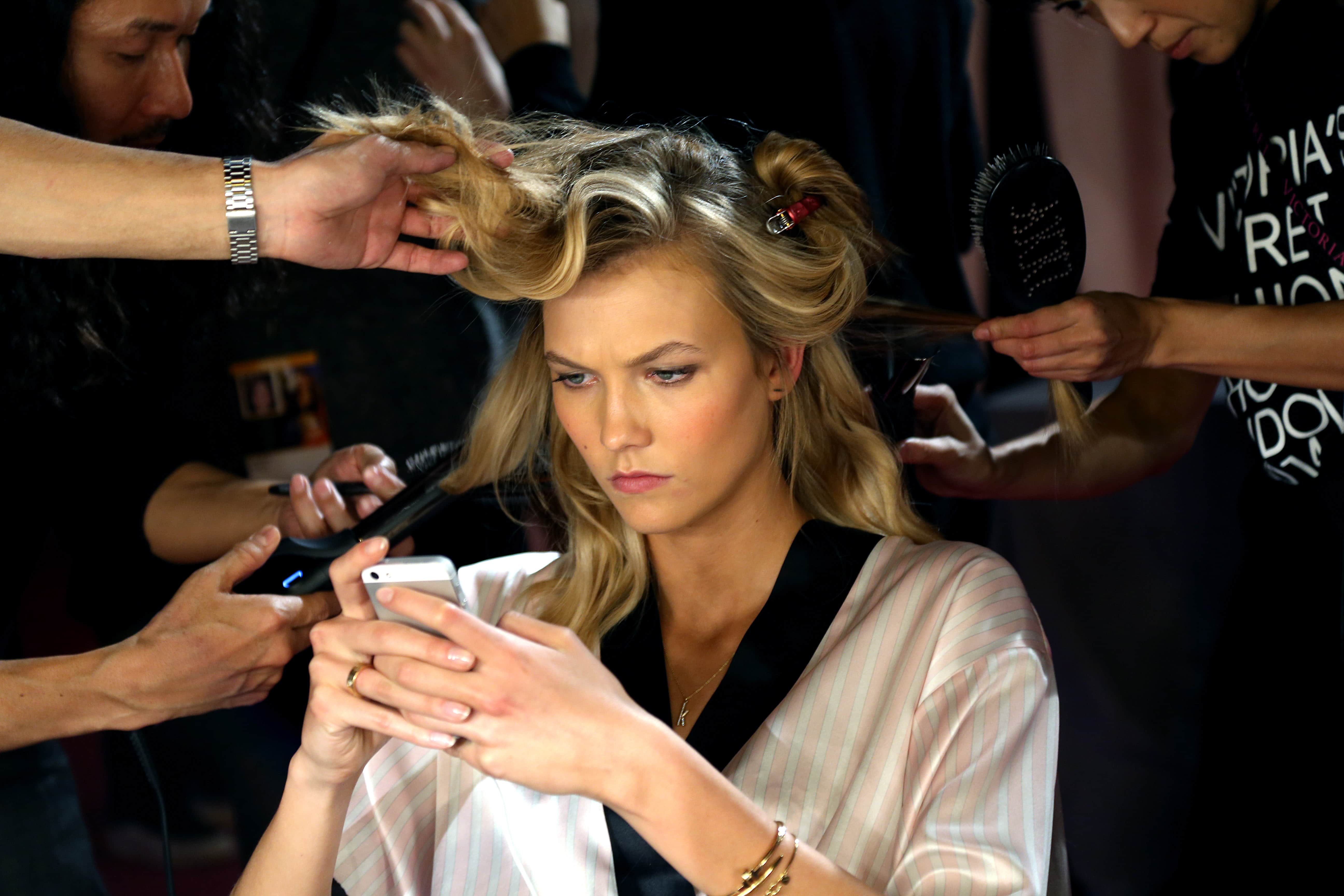 ....December 2 2014, London....Model Karlie Kloss gets her hair and make up done prior to the 2014 Victorias Secret Fashion Show on December 2, 2014 in London, England....By Line: Hugo Philpott/ACE Pictures....ACE Pictures, Inc...tel:Email: (Newscom TagID: acephotos444493.jpg) [Photo via Newscom]